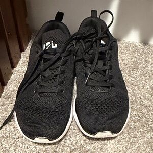 Black Knit Athletic Sneakers with White Soles